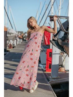 Petal & Pup - Soph Strapless Maxi Dress - Red Picnic Stripe