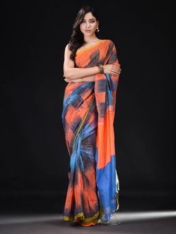 Beatitude - Multicolor Blended Cotton Woven Saree with Unstitched Blouse