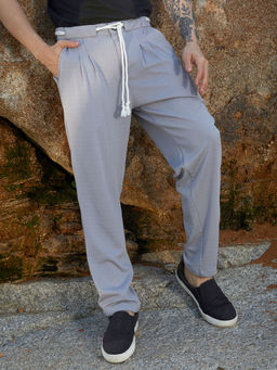 Campus Sutra - Men Coin Grey Belted Rope Tailored Trouser