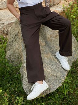 Campus Sutra - Men Umber Brown Straight Fit Tailored Trouser