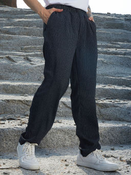 Campus Sutra - Men Midnight Black Striped Tailored Trouser