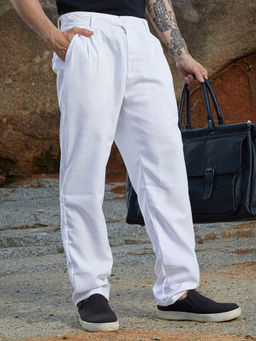 Campus Sutra - Men Chalk White Korean Tailored Trouser