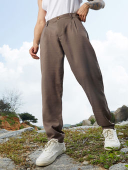 Campus Sutra - Men Ash Brown Korean Tailored Trouser