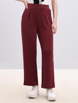 VERO MODA - Maroon Casual Plain Trouser