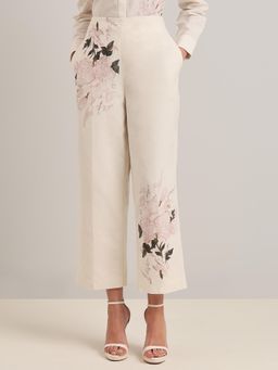 VERO MODA - Cream Casual Floral Print Trouser