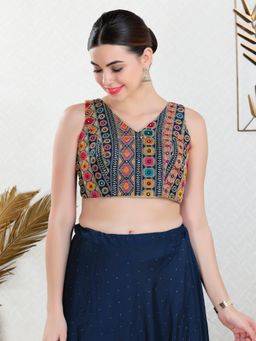 VAMAS - THE DESIGNER BLOUSES - Women Navy Blue V-Neck Padded Stitched Blouse