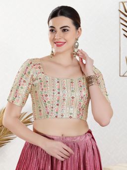 VAMAS - THE DESIGNER BLOUSES - Women Off White Square Neck Padded Stitched Blouse