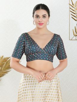 VAMAS - THE DESIGNER BLOUSES - Women Blue V-Neck Padded Stitched Blouse