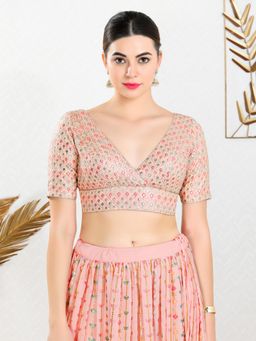 VAMAS - THE DESIGNER BLOUSES - Women Peach V-Neck Padded Stitched Blouse