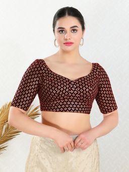VAMAS - THE DESIGNER BLOUSES - Women Maroon Sweetheart Neck Padded Stitched Blouse