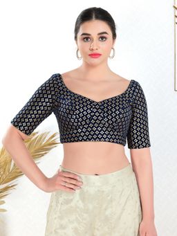 VAMAS - THE DESIGNER BLOUSES - Women Navy Blue Sweetheart Neck Padded Stitched Blouse