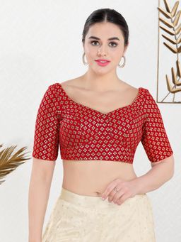 VAMAS - THE DESIGNER BLOUSES - Women Red Sweetheart Neck Padded Stitched Blouse