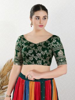 VAMAS - THE DESIGNER BLOUSES - Women Green Sweetheart Neck Padded Stitched Blouse