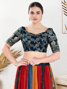 VAMAS - THE DESIGNER BLOUSES - Women Navy Blue Sweetheart Neck Padded Stitched Blouse