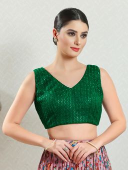 VAMAS - THE DESIGNER BLOUSES - Women Green V-Neck Padded Stitched Blouse