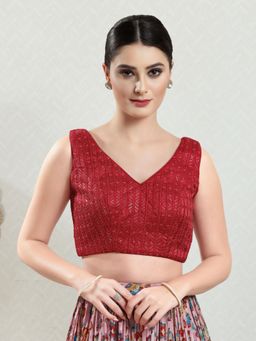 VAMAS - THE DESIGNER BLOUSES - Women Maroon V-Neck Padded Stitched Blouse