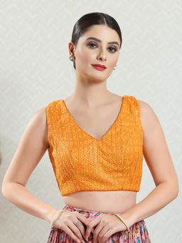 VAMAS - THE DESIGNER BLOUSES - Women Mustard V-Neck Padded Stitched Blouse