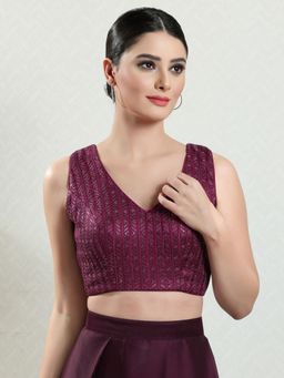 VAMAS - THE DESIGNER BLOUSES - Women Wine V-Neck Padded Stitched Blouse