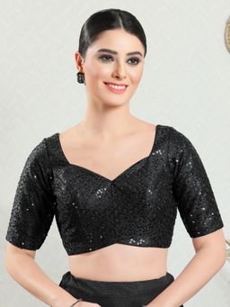 VAMAS - THE DESIGNER BLOUSES - Women Black Sweetheart Neck Padded Stitched Blouse