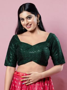 VAMAS - THE DESIGNER BLOUSES - Women Green Sweetheart Neck Padded Stitched Blouse