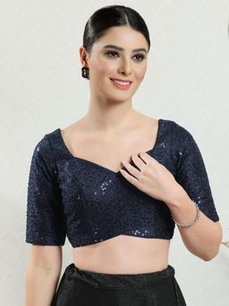 VAMAS - THE DESIGNER BLOUSES - Women Navy Blue Sweetheart Neck Padded Stitched Blouse