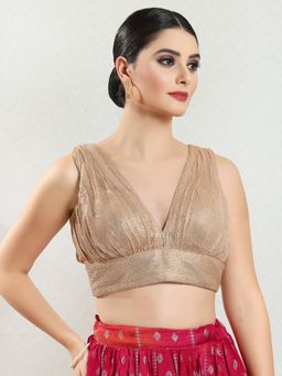 VAMAS - THE DESIGNER BLOUSES - Women Gold V-Neck Padded Stitched Blouse