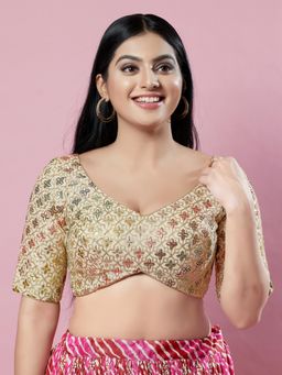 VAMAS - THE DESIGNER BLOUSES - Women Gold V-Neck Padded Stitched Blouse