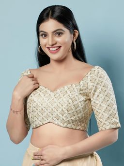 VAMAS - THE DESIGNER BLOUSES - Women White Sweetheart Neck Padded Stitched Blouse