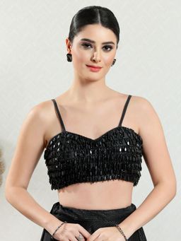 VAMAS - THE DESIGNER BLOUSES - Women Black Shoulder Neck Padded Stitched Blouse