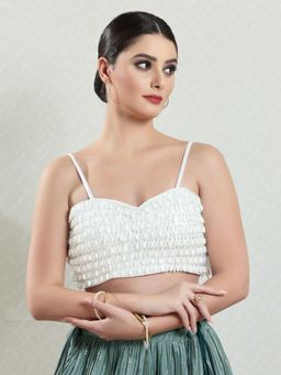 VAMAS - THE DESIGNER BLOUSES - Women White Shoulder Neck Padded Stitched Blouse