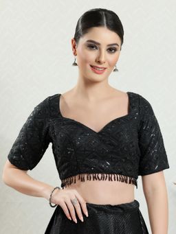 VAMAS - THE DESIGNER BLOUSES - Women Black Sweetheart Neck Padded Stitched Blouse