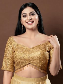 VAMAS - THE DESIGNER BLOUSES - Women Gold Sweetheart Neck Padded Stitched Blouse