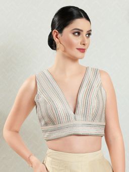 VAMAS - THE DESIGNER BLOUSES - Women Multi-Color Plunging Neck Padded Stitched Blouse