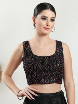 VAMAS - THE DESIGNER BLOUSES - Women Black Round Neck Padded Stitched Blouse