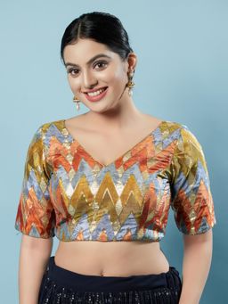 VAMAS - THE DESIGNER BLOUSES - Women Green V-Neck Padded Stitched Blouse