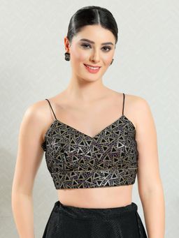 VAMAS - THE DESIGNER BLOUSES - Women Black Shoulder Neck Padded Stitched Blouse