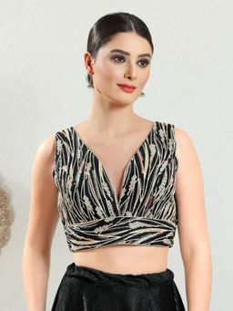 VAMAS - THE DESIGNER BLOUSES - Women Black V-Neck Padded Stitched Blouse