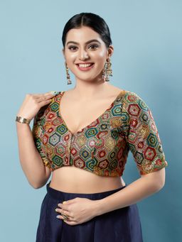 VAMAS - THE DESIGNER BLOUSES - Women Multi-Color V-Neck Padded Stitched Blouse