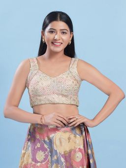 VAMAS - THE DESIGNER BLOUSES - Women Off White Round Neck Padded Stitched Blouse