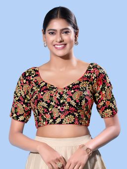 VAMAS - THE DESIGNER BLOUSES - Women Black Sweetheart Neck Padded Stitched Blouse