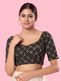 VAMAS - THE DESIGNER BLOUSES - Women Black Sweetheart Neck Padded Stitched Blouse