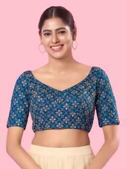 VAMAS - THE DESIGNER BLOUSES - Women Blue Sweetheart Neck Padded Stitched Blouse