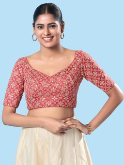 VAMAS - THE DESIGNER BLOUSES - Women Pink Sweetheart Neck Padded Stitched Blouse