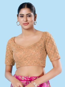 VAMAS - THE DESIGNER BLOUSES - Women Orange Sweetheart Neck Padded Stitched Blouse