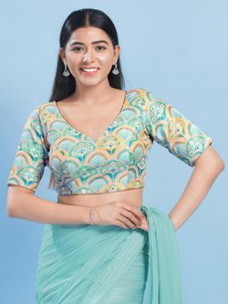 VAMAS - THE DESIGNER BLOUSES - Women Green V-Neck Padded Stitched Blouse