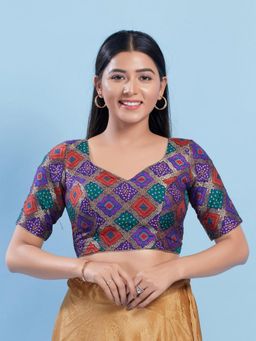 VAMAS - THE DESIGNER BLOUSES - Women Purple Sweetheart Neck Padded Stitched Blouse