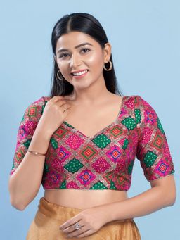 VAMAS - THE DESIGNER BLOUSES - Women Pink Sweetheart Neck Padded Stitched Blouse