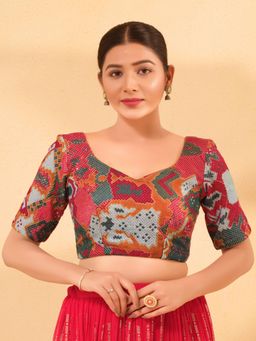 VAMAS - THE DESIGNER BLOUSES - Women Pink Sweetheart Neck Padded Stitched Blouse