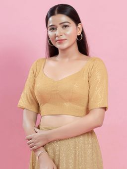 VAMAS - THE DESIGNER BLOUSES - Women Yellow Round Neck Padded Stitched Blouse