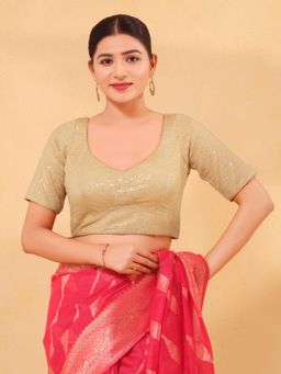 VAMAS - THE DESIGNER BLOUSES - Women Gold Round Neck Padded Stitched Blouse